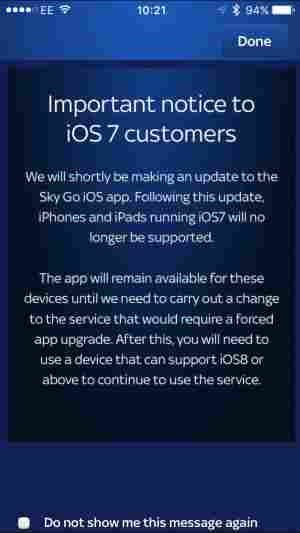 Sky Go to drop iOS 7 support